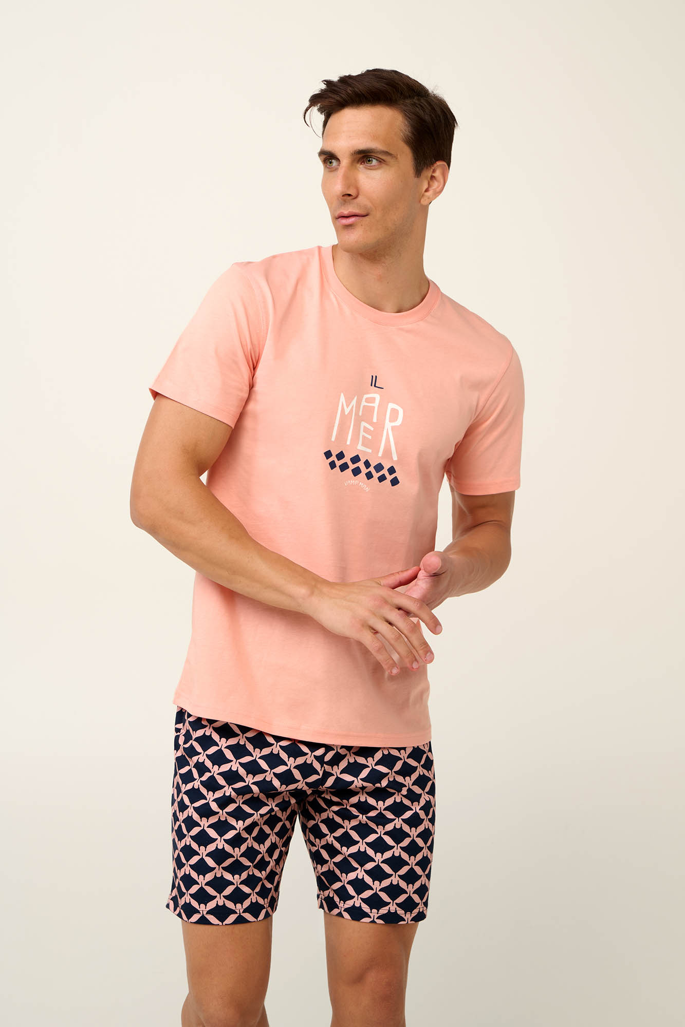 Vamp - Βαμβακερή Ανδρική Πυτζάμα με Κοντό Παντελόνι