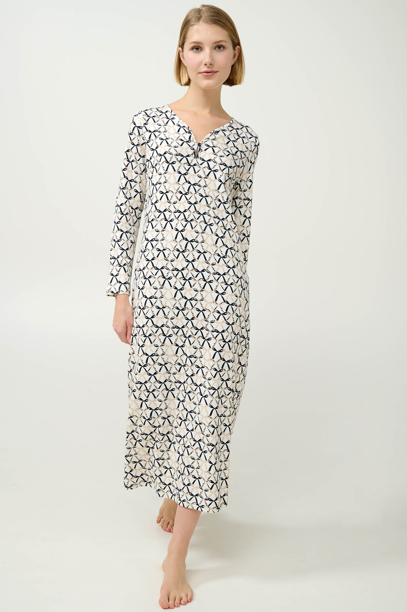 Vamp - Μακρύ Βαμβακερό Νυχτικό με Φιόγκους