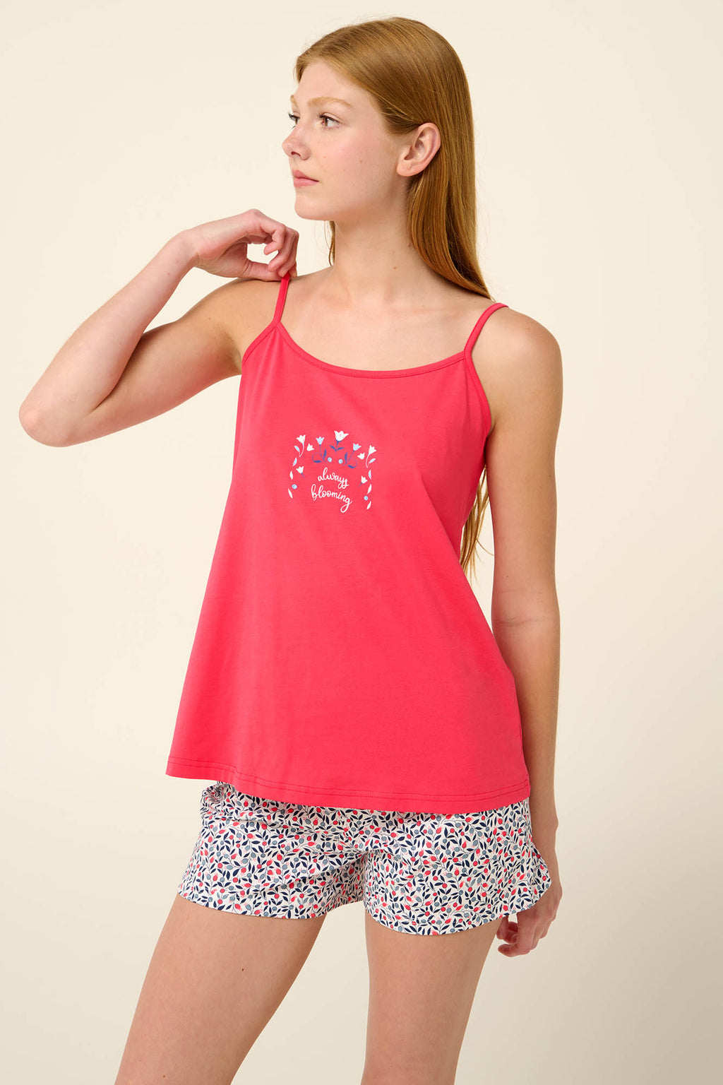 Vamp - Βαμβακερό Babydoll με Φλοράλ Κοντό Παντελόνι