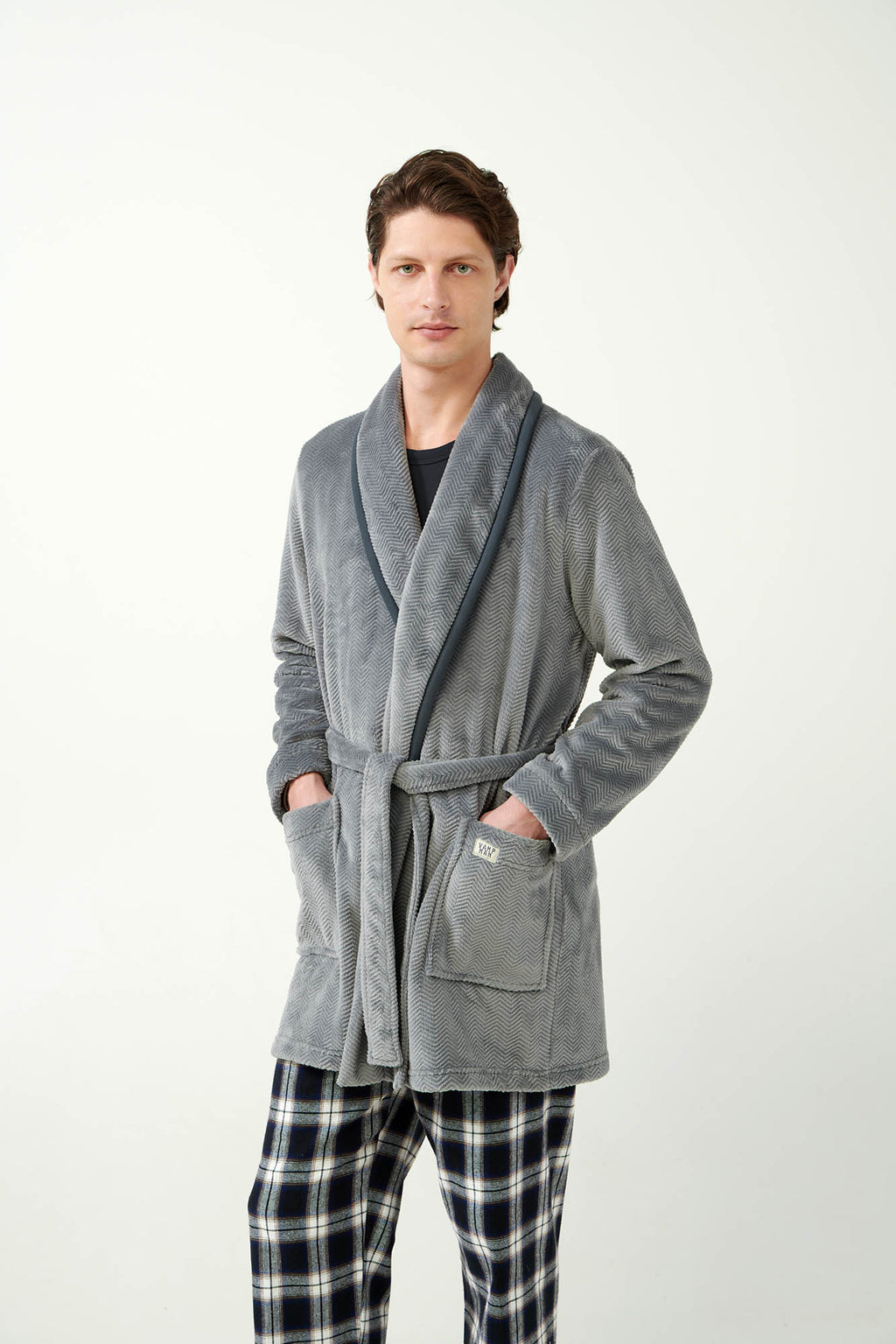 Vamp - Μονόχρωμη Σταυρωτή Fleece Ρόμπα