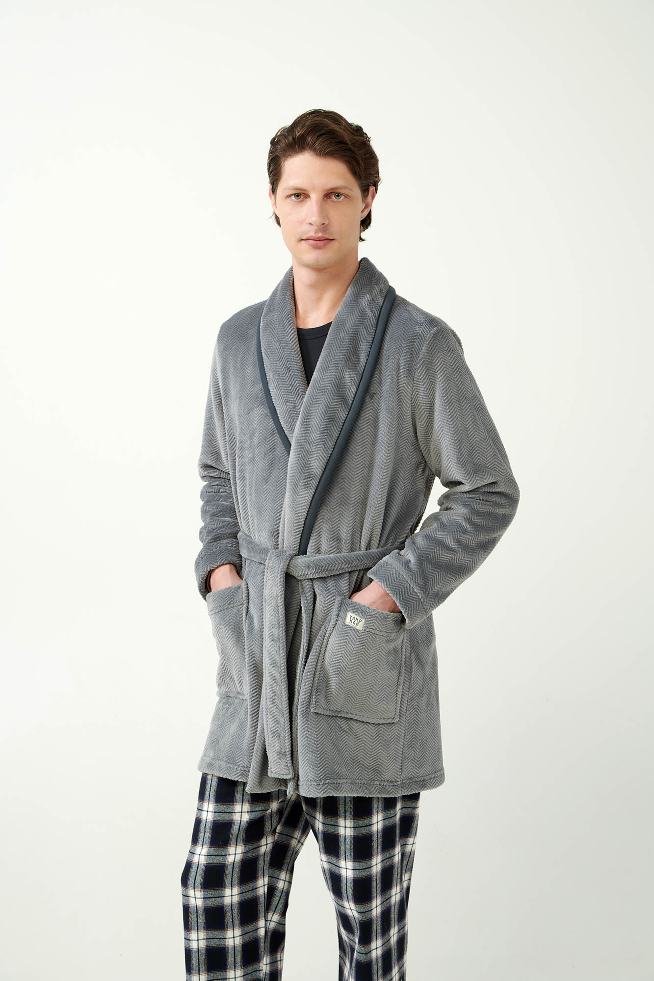 Vamp - Μονόχρωμη Σταυρωτή Fleece Ρόμπα