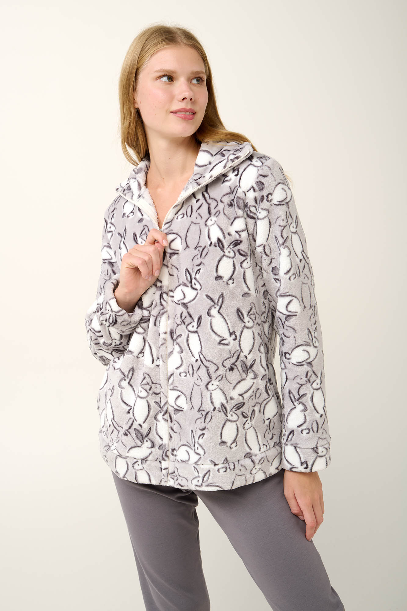 Vamp - Κοντή Fleece Ρόμπα με Φερμουάρ