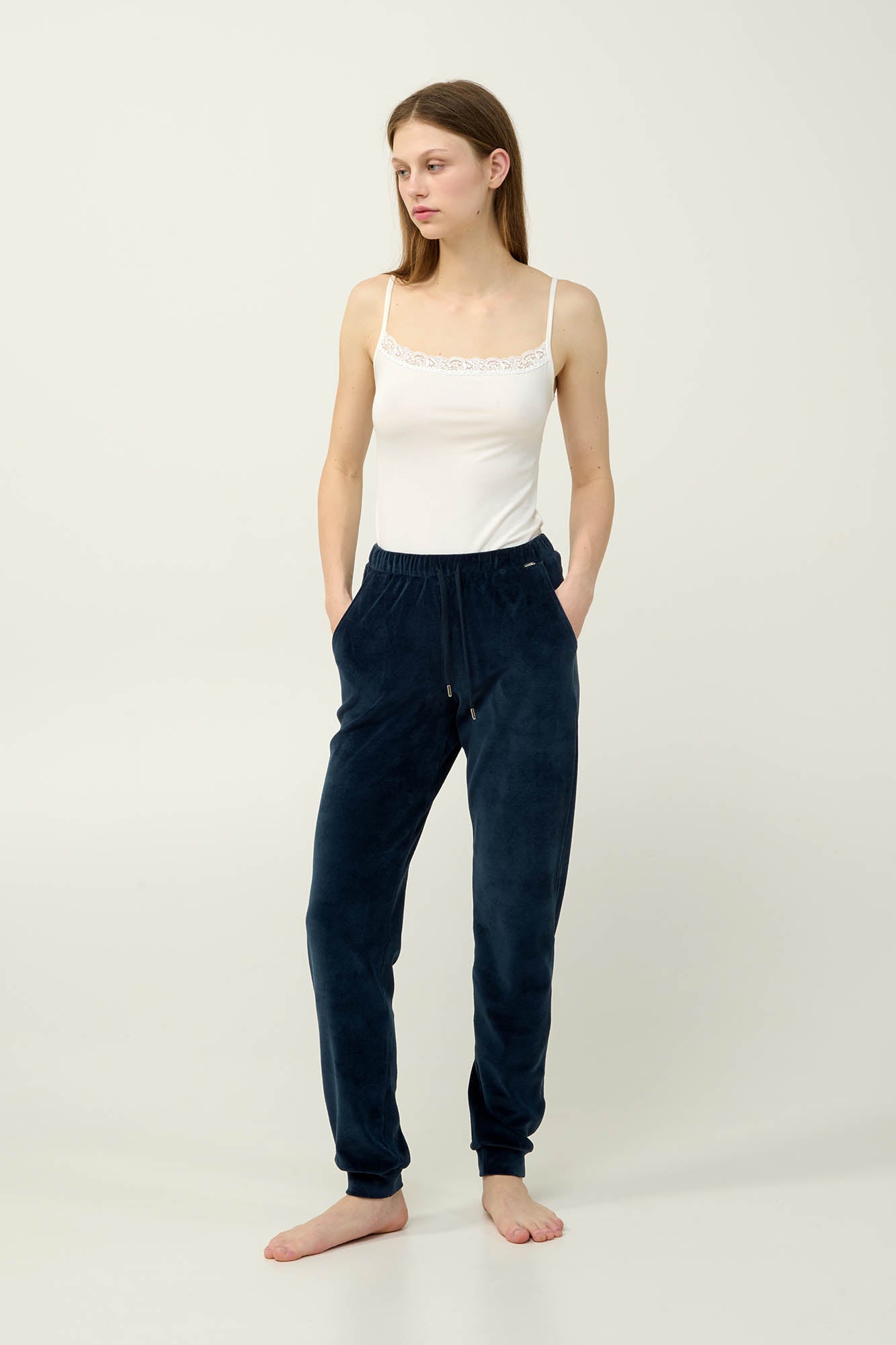 Vamp - Γυναικείο Velvet Παντελόνι με Μανσέτες