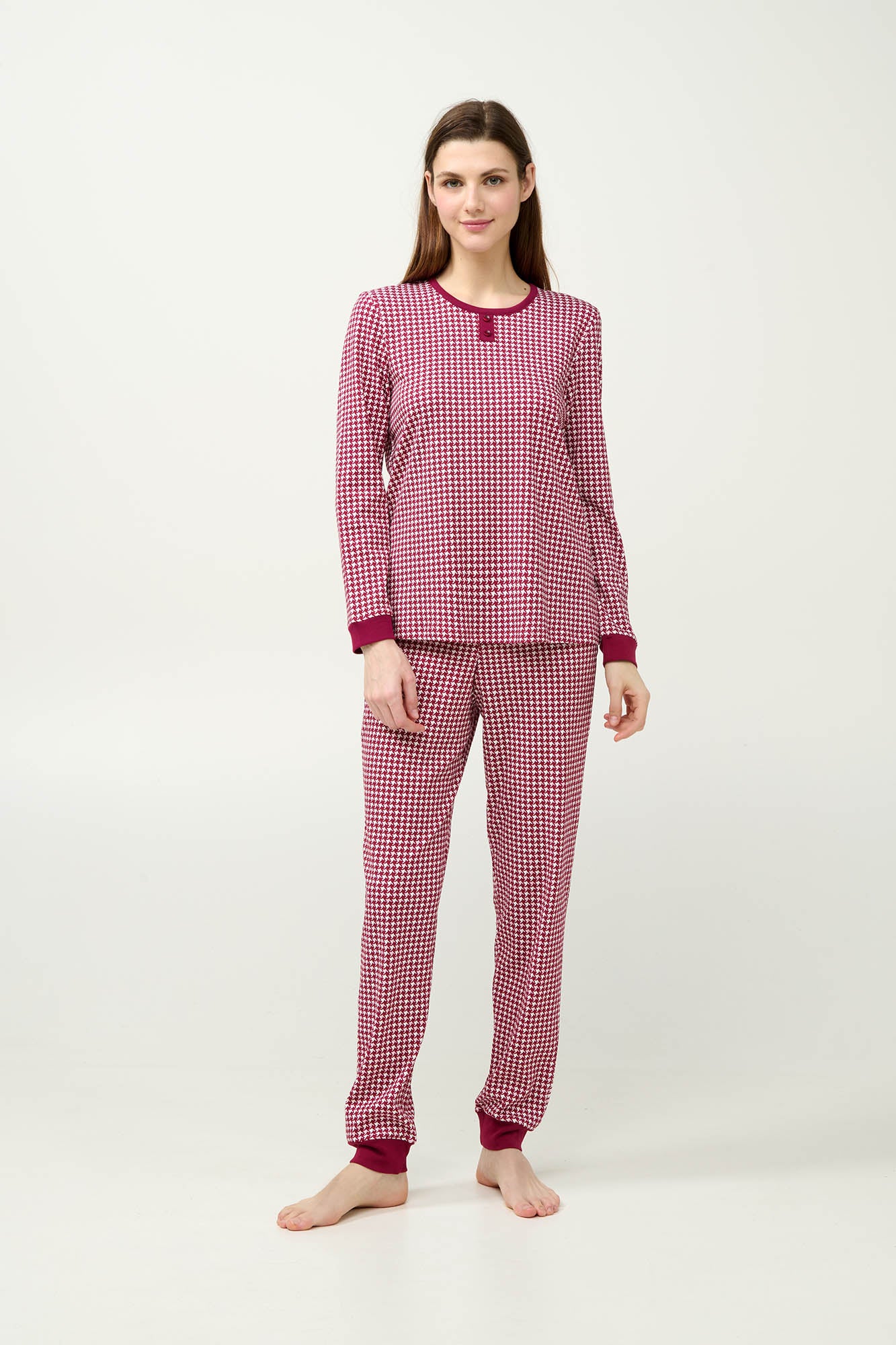 Vamp - Βαμβακερή Γυναικεία Πυτζάμα με Μανσέτες