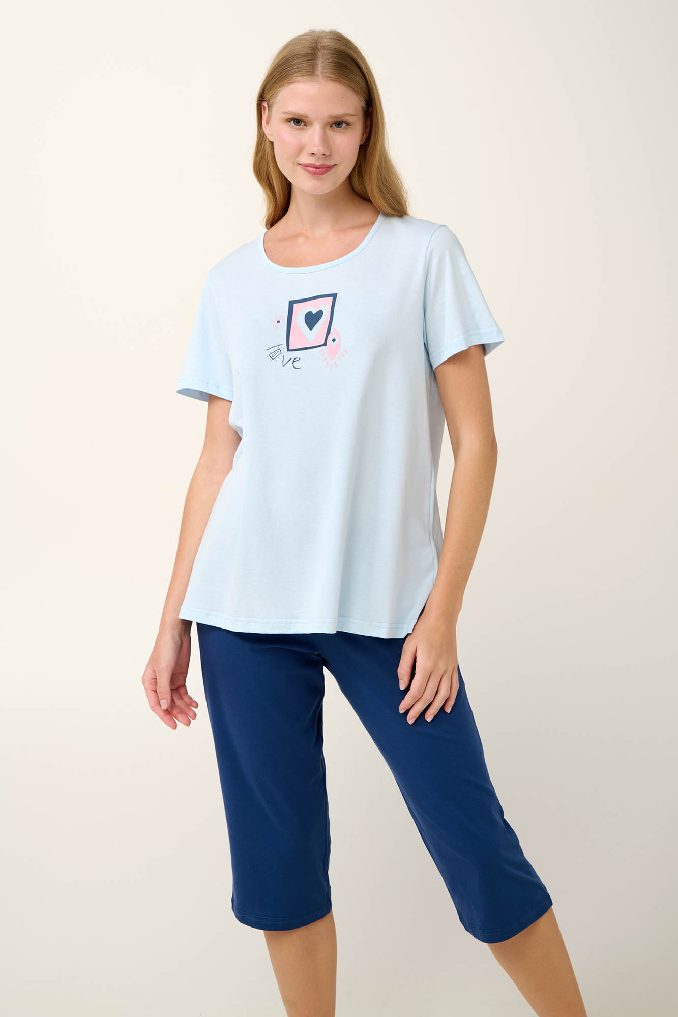 Vamp - Βαμβακερή Γυναικεία Πυτζάμα με Τύπωμα Καρδιές