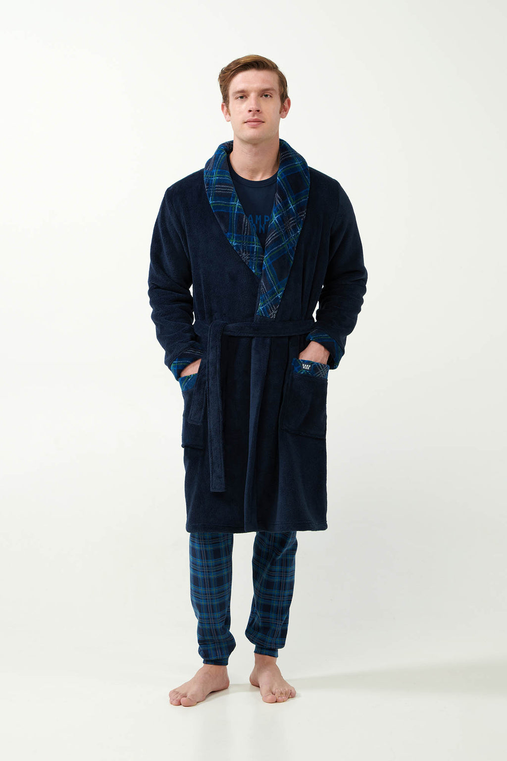 Vamp - Μακριά Σταυρωτή Fleece Ρόμπα με Πέτο