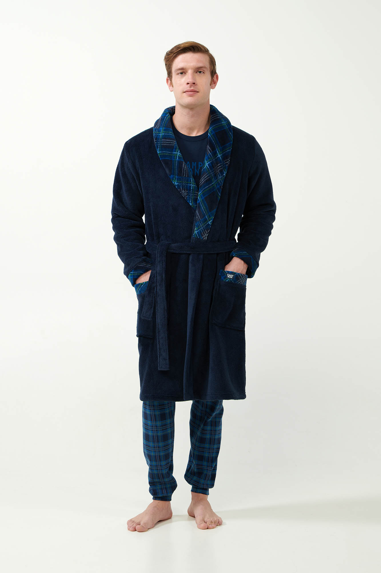 Vamp - Μακριά Σταυρωτή Fleece Ρόμπα με Πέτο