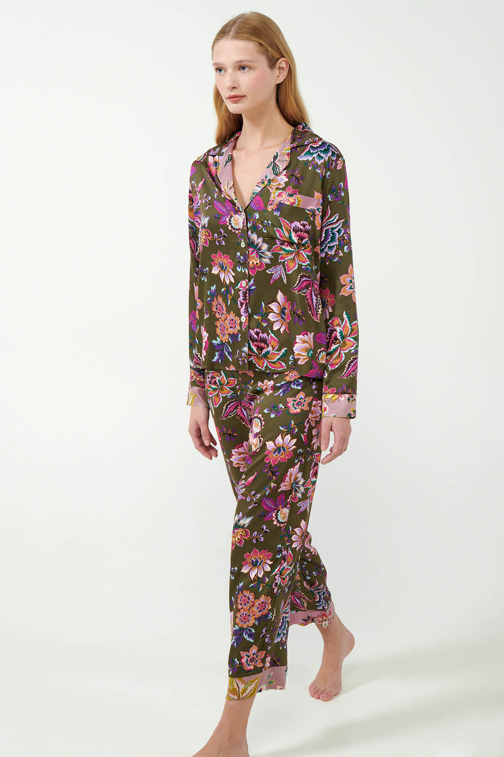 Vamp - Viscose Satin Κουμπωτή Φλοράλ Πυτζάμα