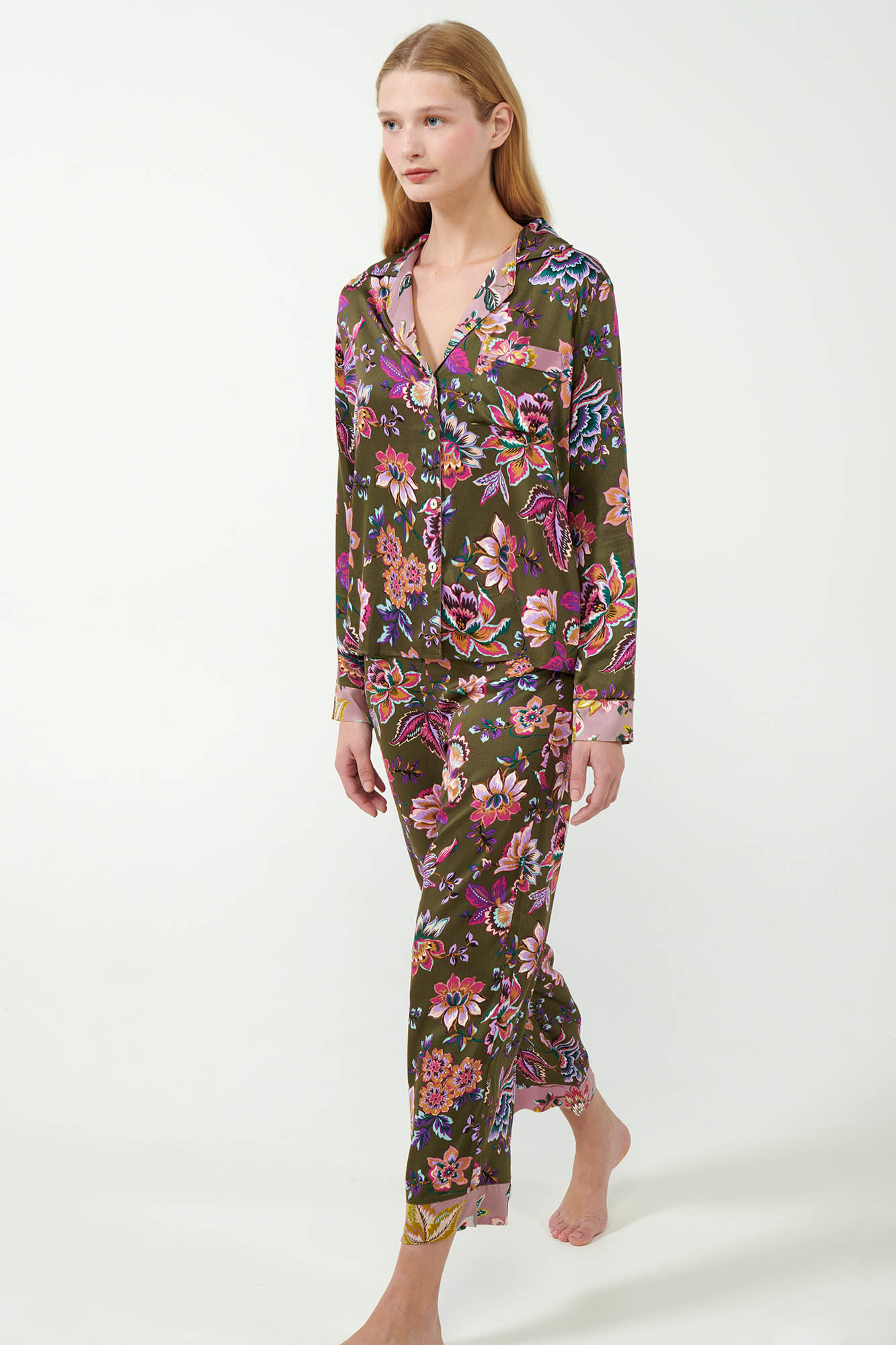 Vamp - Viscose Satin Κουμπωτή Φλοράλ Πυτζάμα