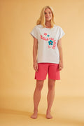 Harmony - Γυναικεία Πιτζάμα Cotton/Modal Κοντομάνικη Sunshine Grey/Pomegranate