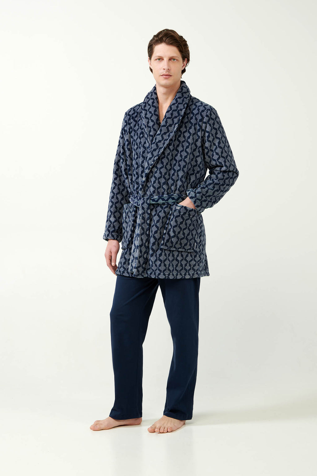 Vamp - Σταυρωτή Fleece Ρόμπα με Γεωμετρικό Μοτίβο Ρόμβων