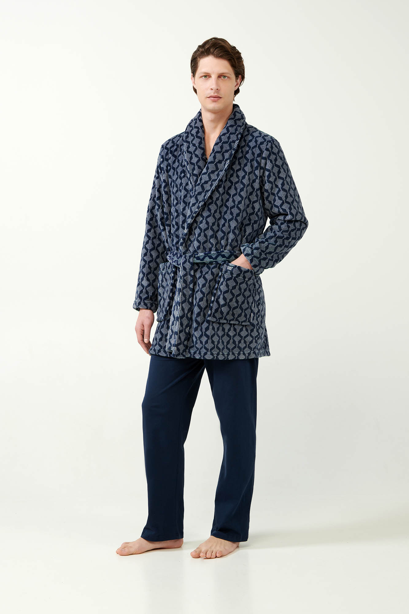 Vamp - Σταυρωτή Fleece Ρόμπα με Γεωμετρικό Μοτίβο Ρόμβων