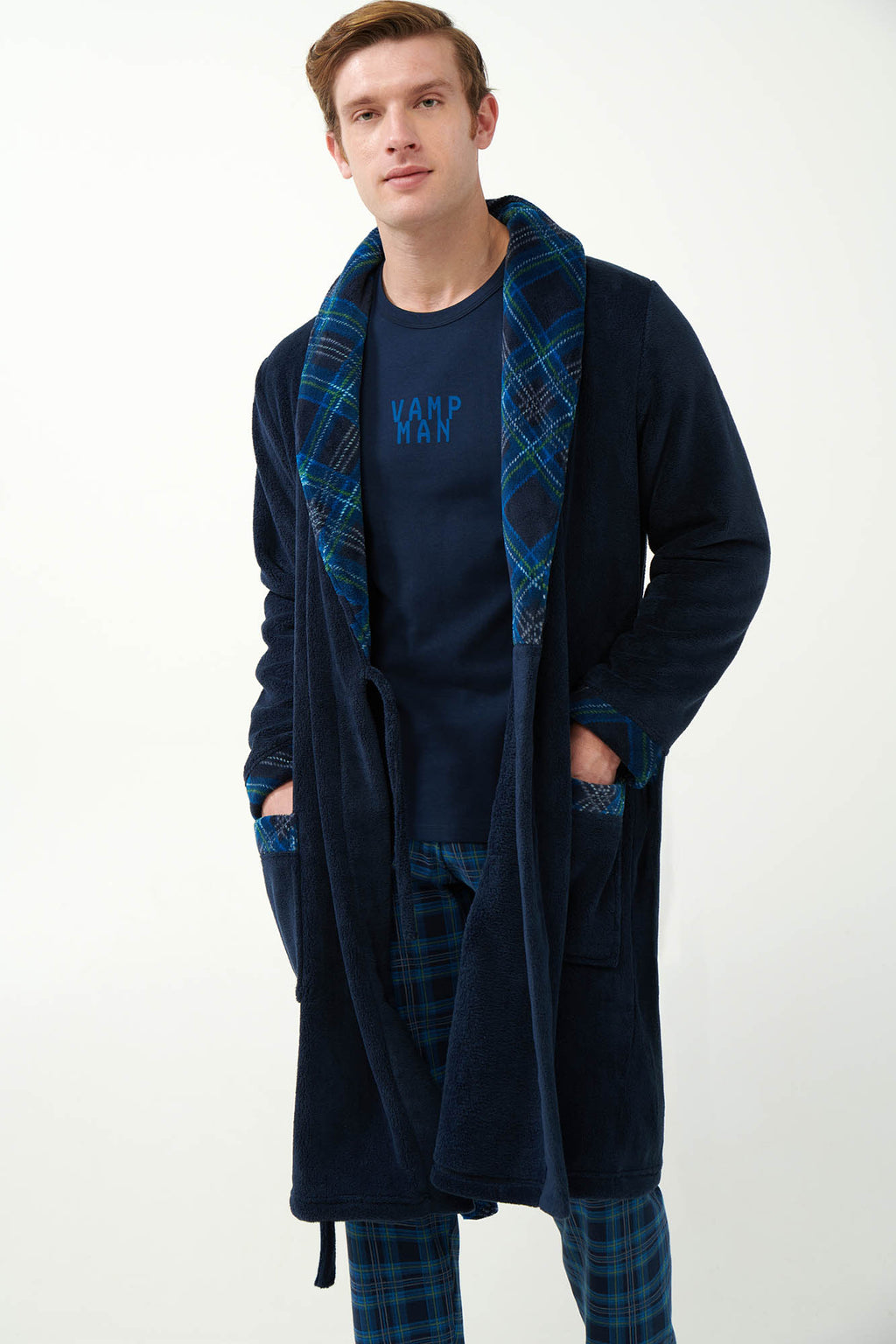 Vamp - Μακριά Σταυρωτή Fleece Ρόμπα με Πέτο