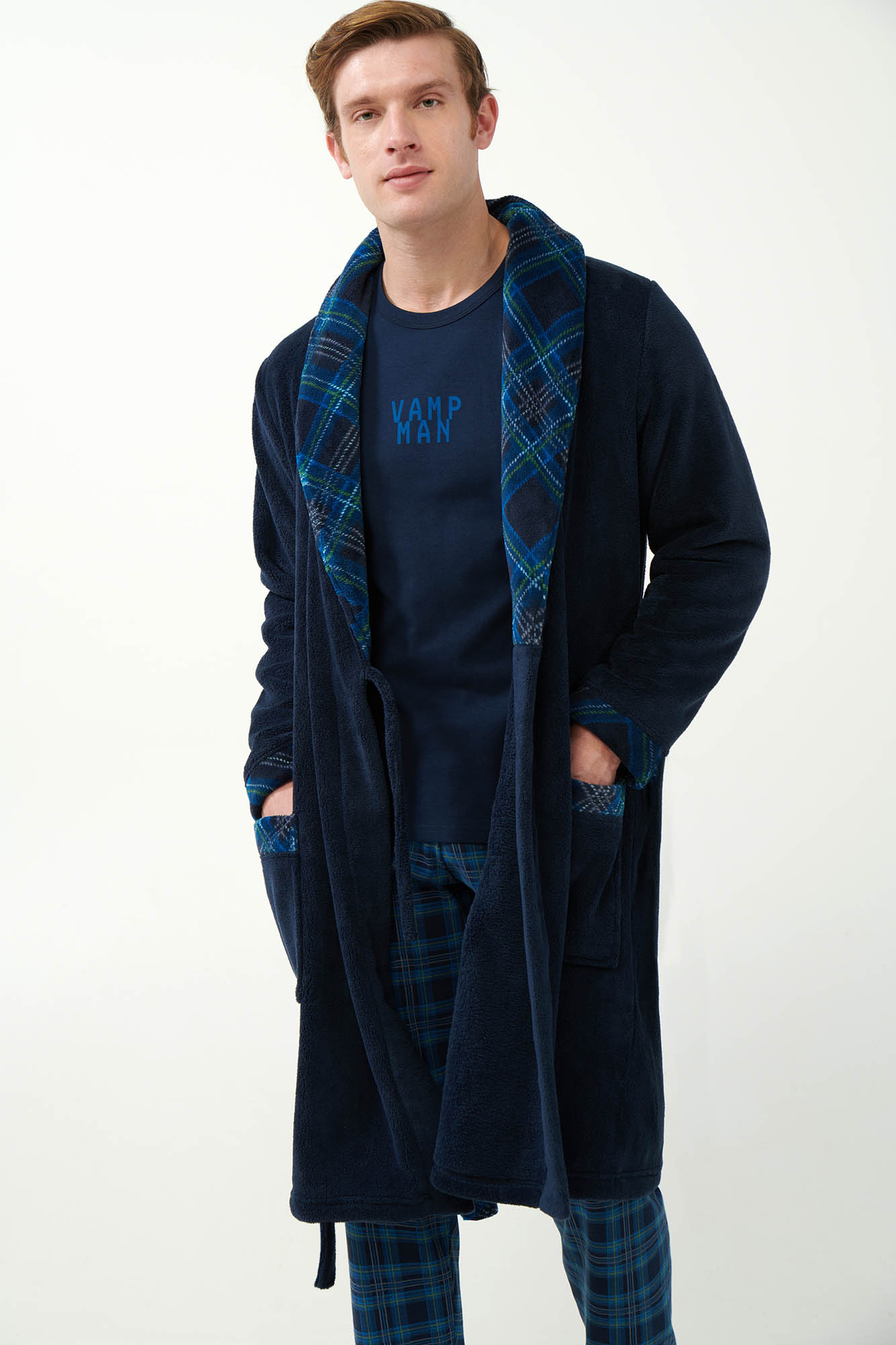 Vamp - Μακριά Σταυρωτή Fleece Ρόμπα με Πέτο