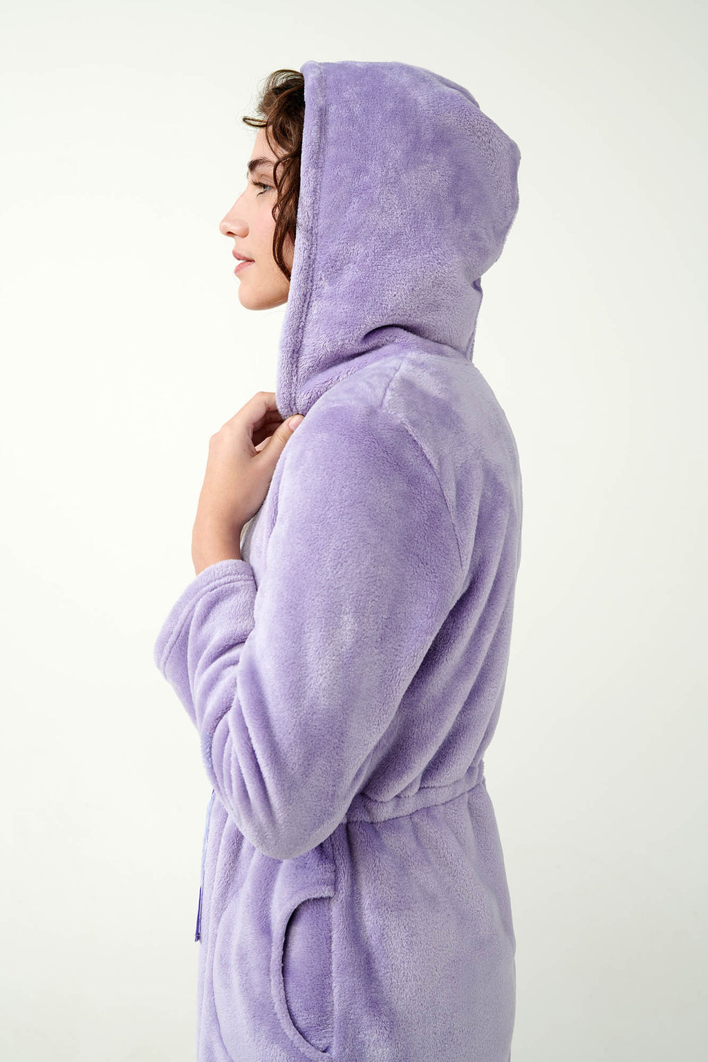 Vamp - Μονόχρωμη Fleece Ρόμπα με Φερμουάρ