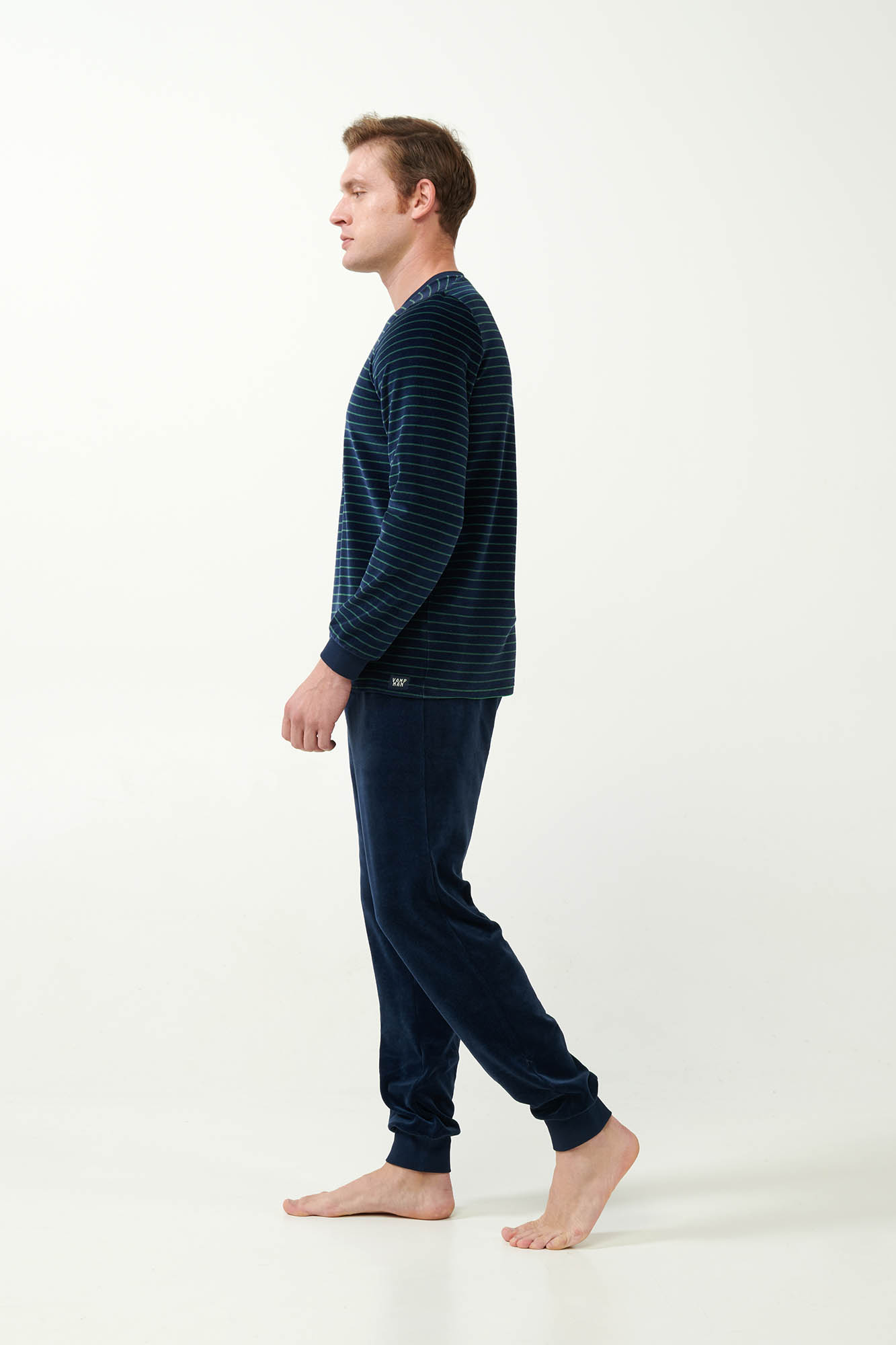 Vamp - Ριγέ Πυτζάμα Velvet με Μανσέτες