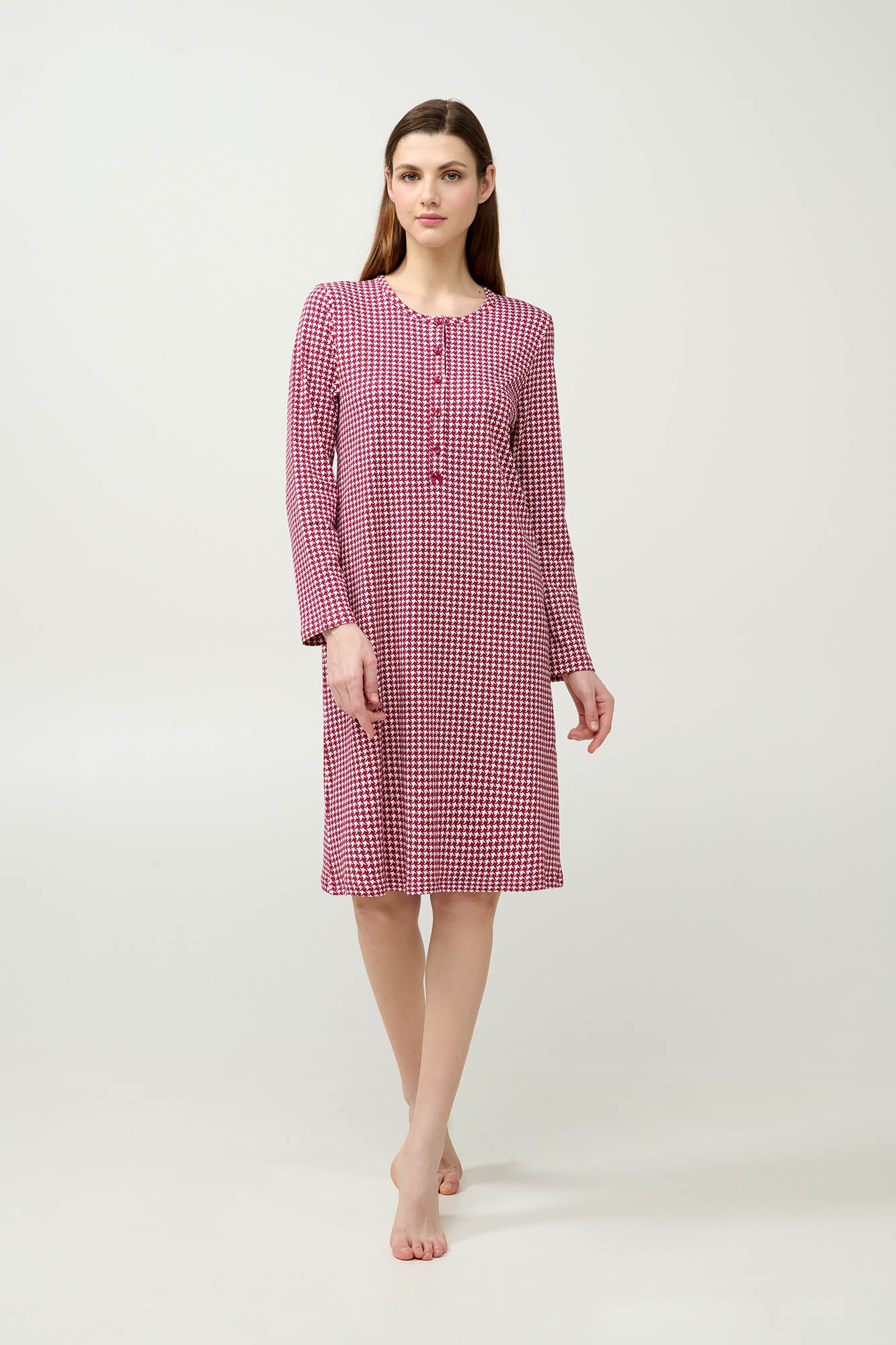 Vamp - Βαμβακερό Νυχτικό Pied de Poule με Πατιλέτα