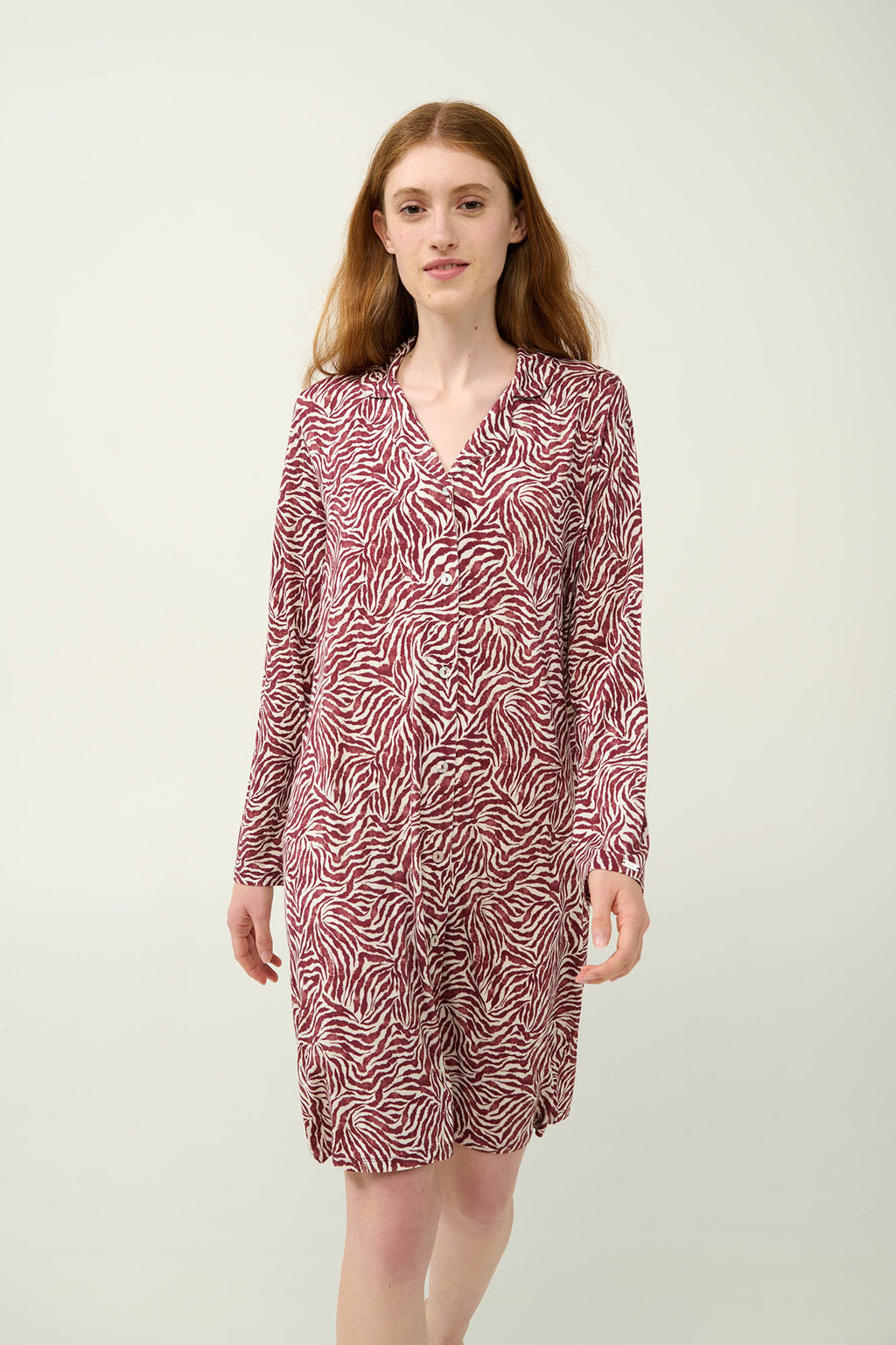 Vamp - Κουμπωτό Νυχτικό Micromodal με Μοτίβο Ζέβρας