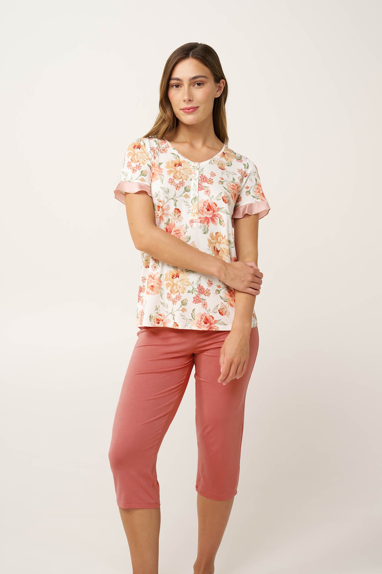 Vamp - Γυναικεία Φλοράλ Πυτζάμα Micromodal με Πατιλέτα