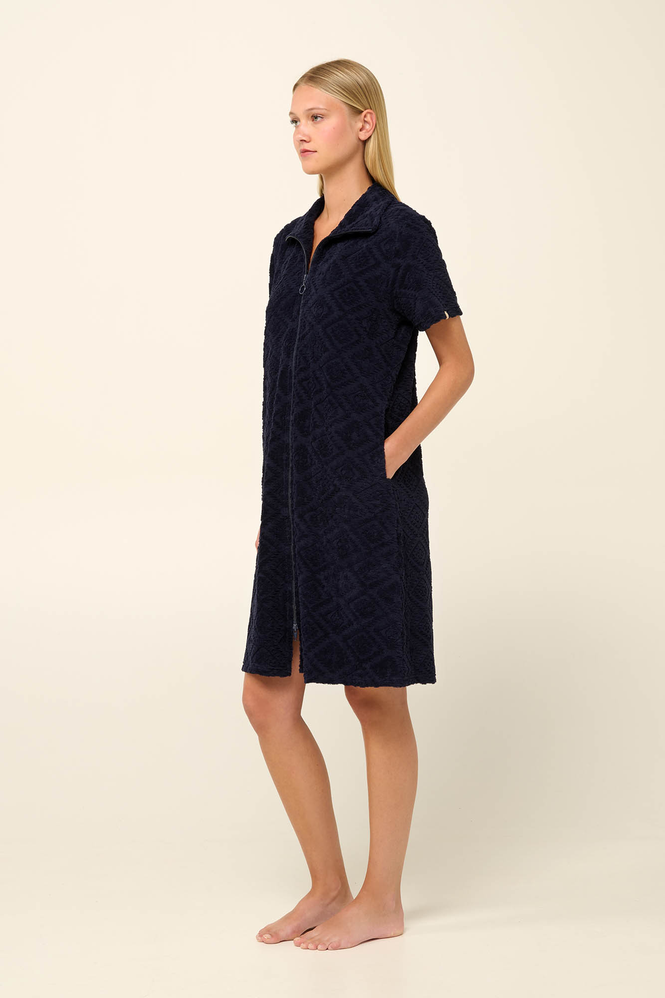 Vamp - Μονόχρωμο Frottee Φόρεμα Θαλάσσης με Φερμουάρ