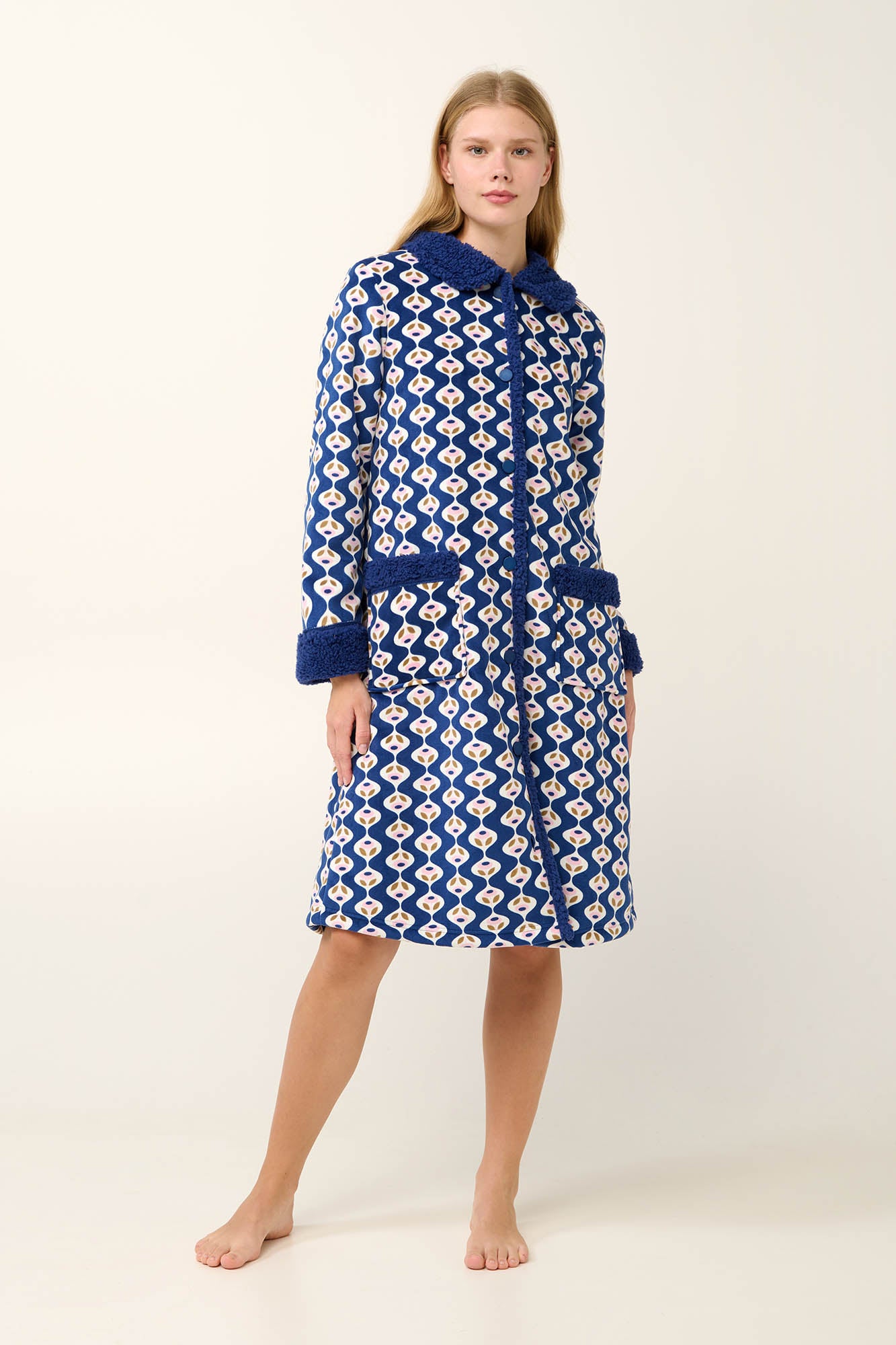 Vamp - Μακριά Γυναικεία Ρόμπα Fleece με Κουμπιά