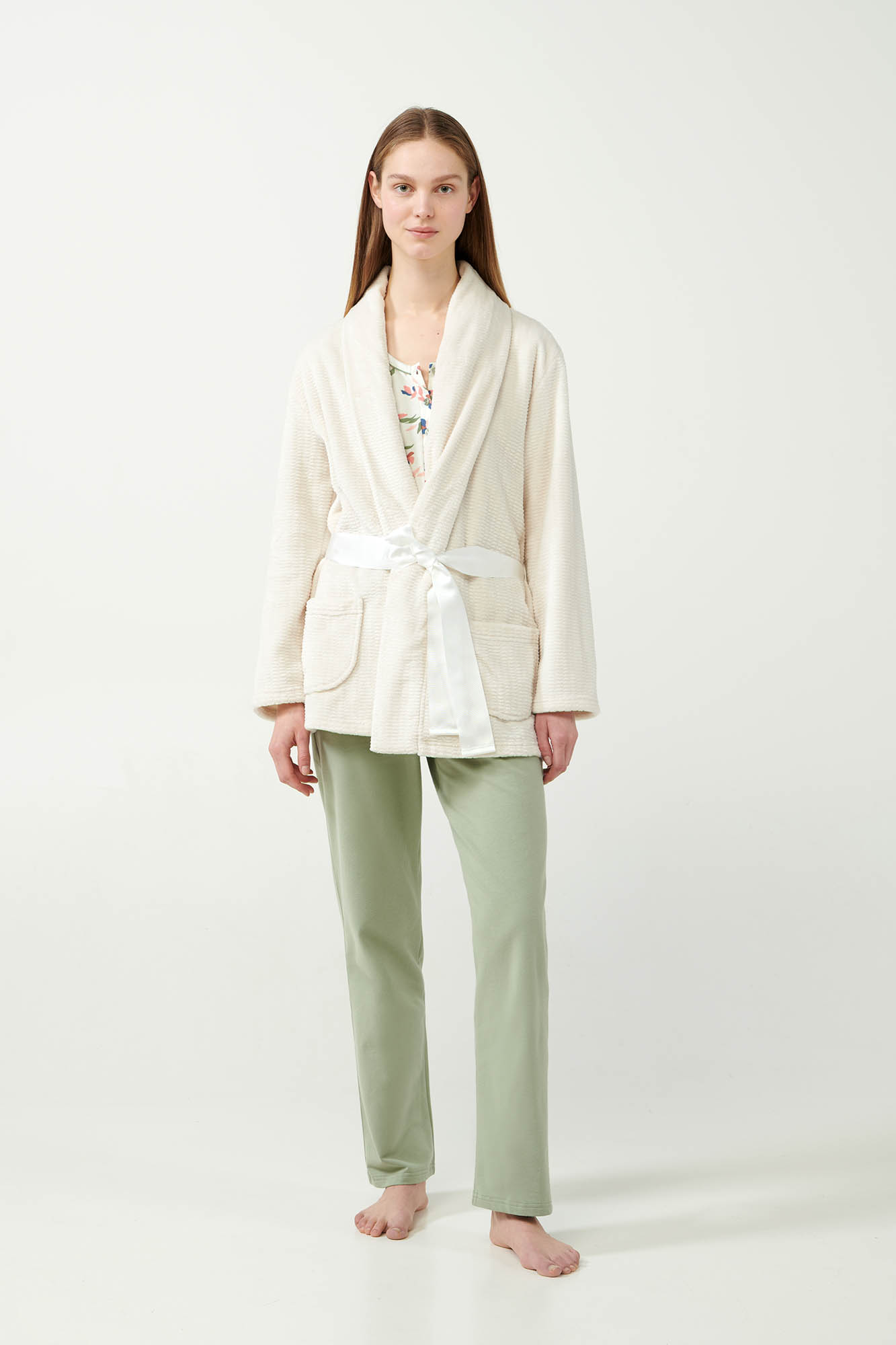 Vamp - Υπόλευκη Σταυρωτή Fleece Ρόμπα