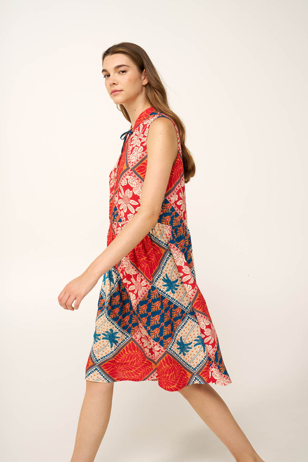 Vamp - Καλοκαιρινό Φόρεμα Ποπλίνα με Τροπικό Μοτίβο