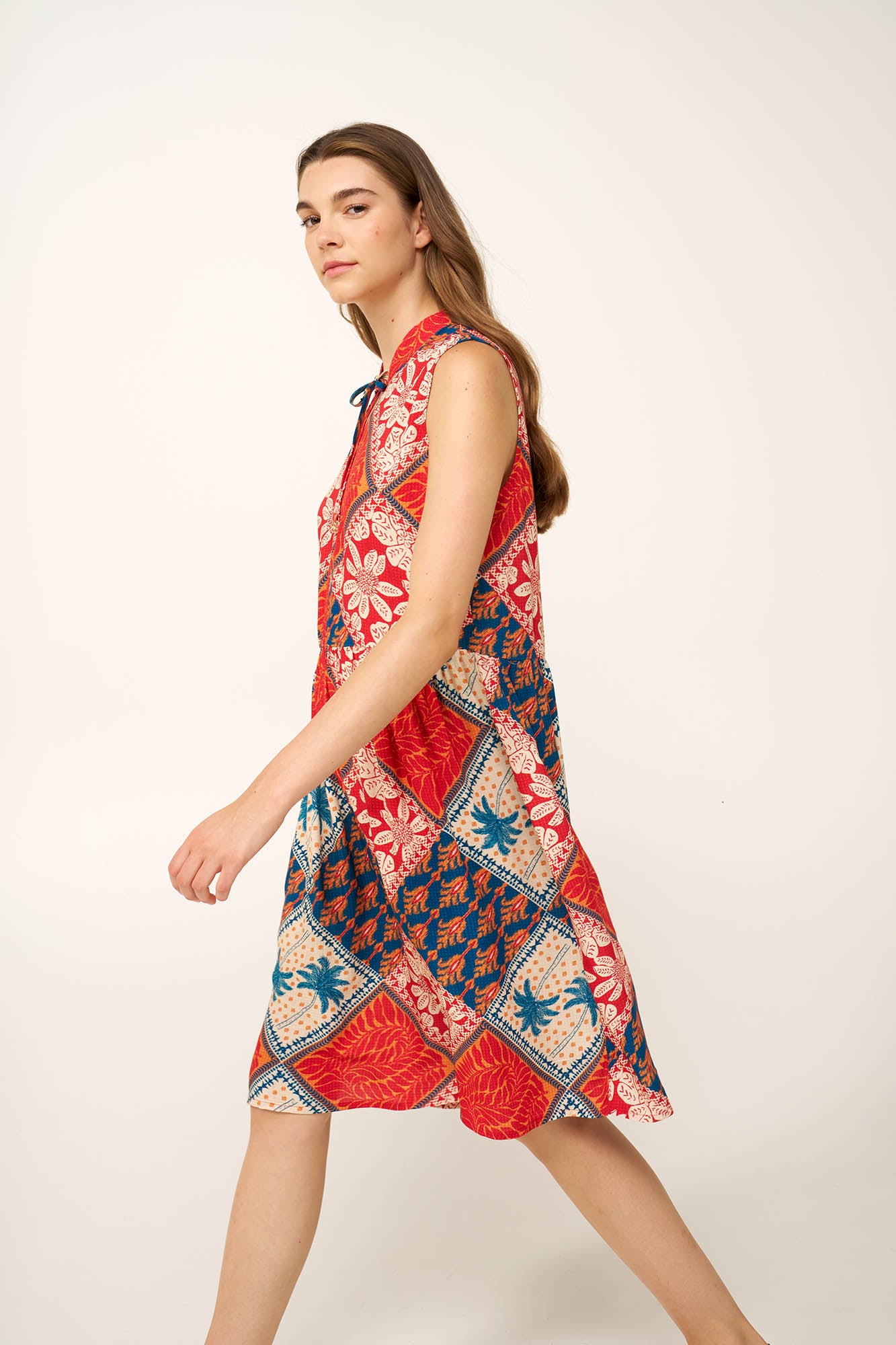 Vamp - Καλοκαιρινό Φόρεμα Ποπλίνα με Τροπικό Μοτίβο