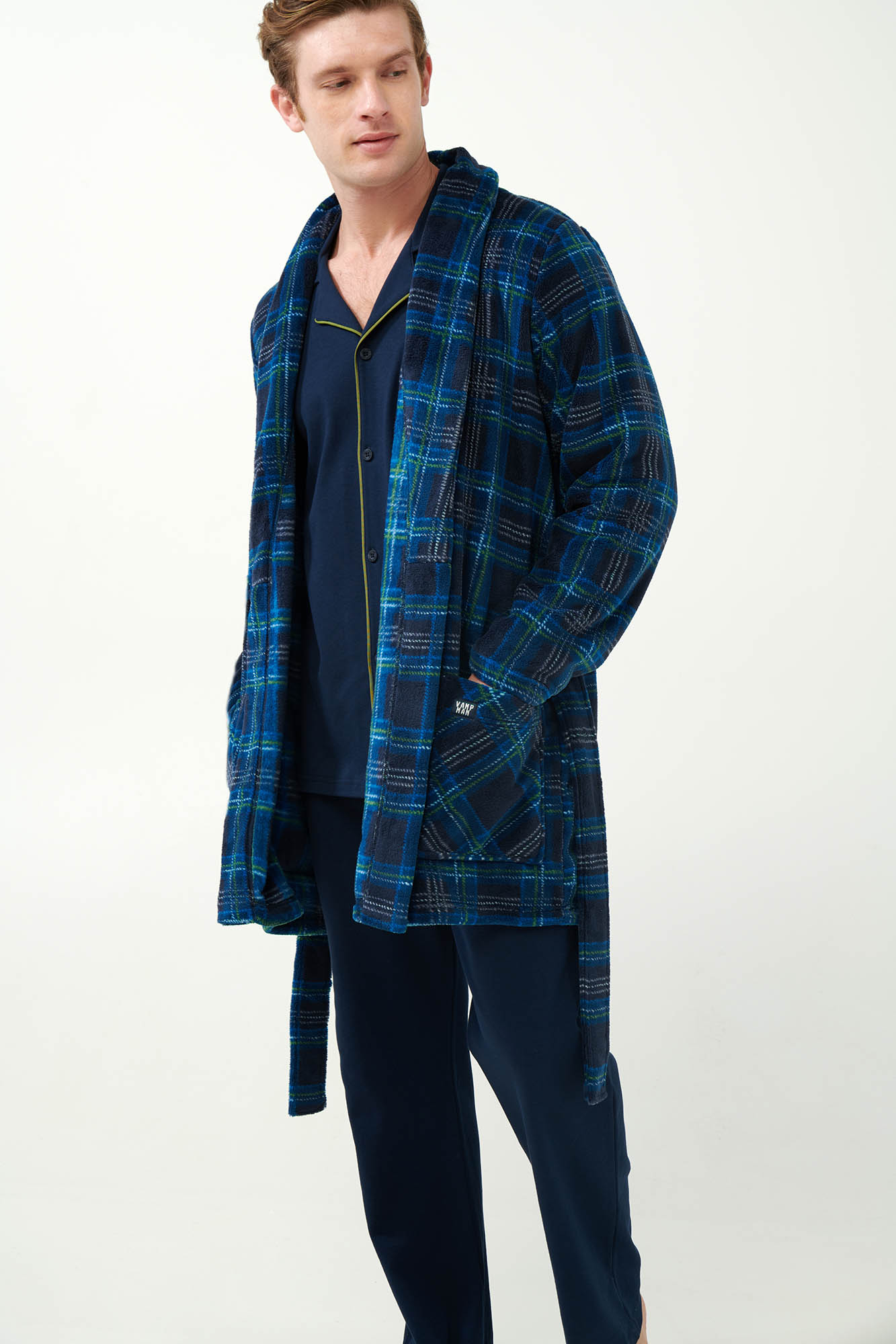 Vamp - Σταυρωτή Fleece Ρόμπα με Ταρτάν Μοτίβο