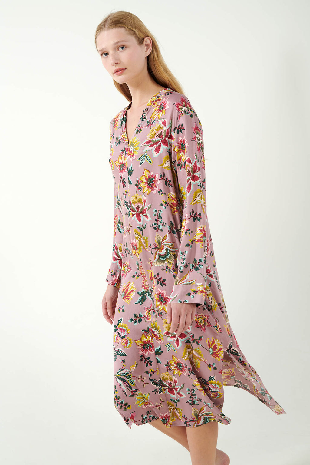 Vamp - Viscose Satin Κουμπωτό Φλοράλ Νυχτικό