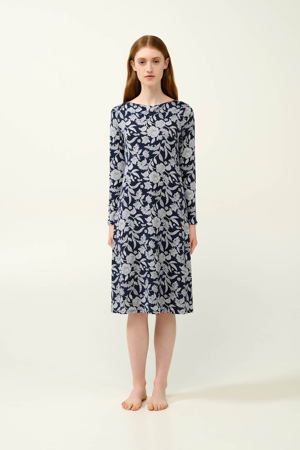 Vamp - Micromodal Φλοράλ Νυχτικό με Μακριά Μανίκια