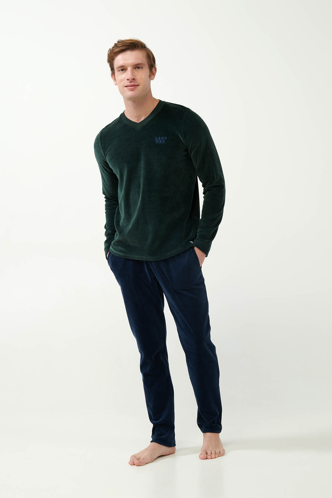 Vamp - Κλασική Πυτζάμα Velvet με V Λαιμόκοψη