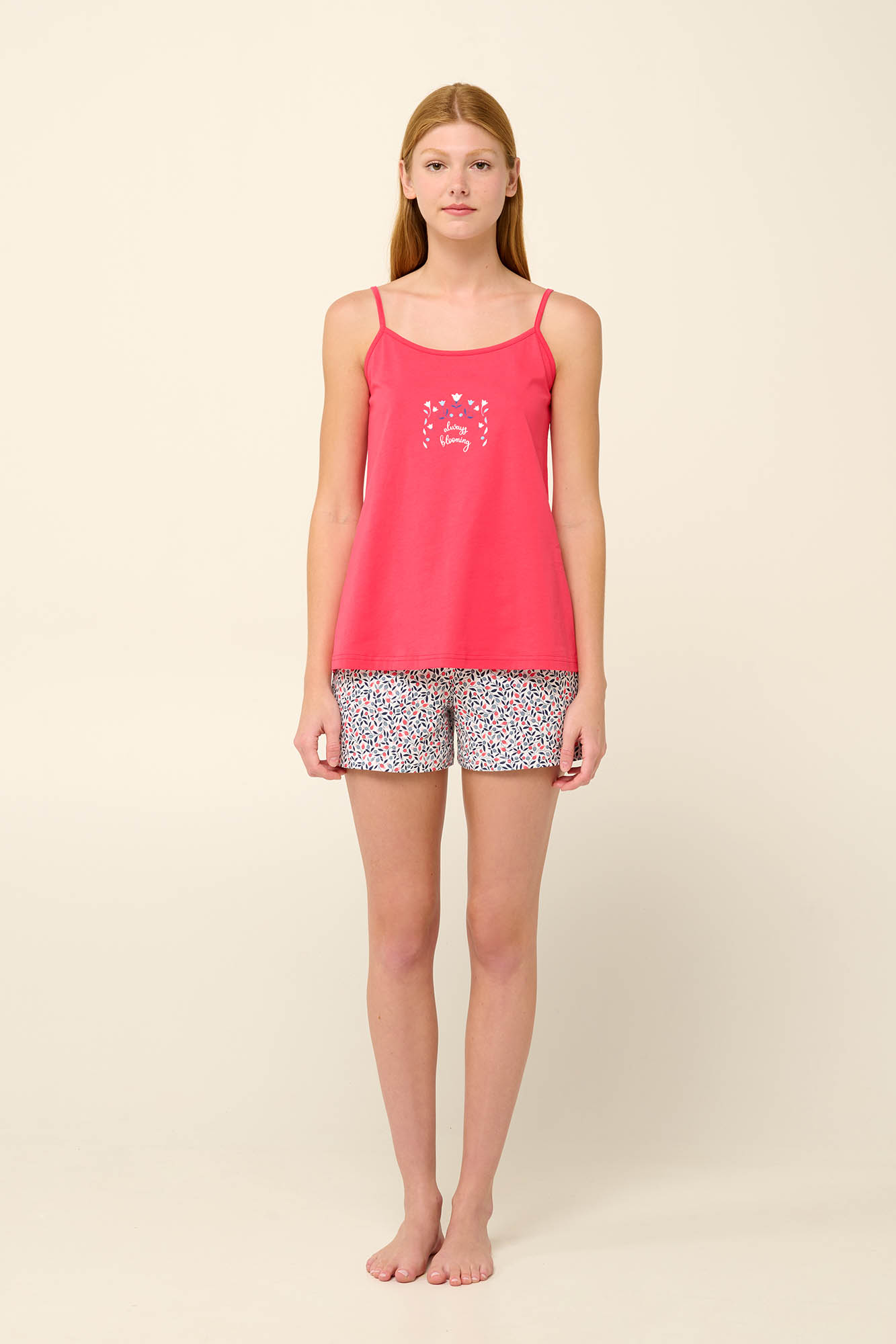 Vamp - Βαμβακερό Babydoll με Φλοράλ Κοντό Παντελόνι