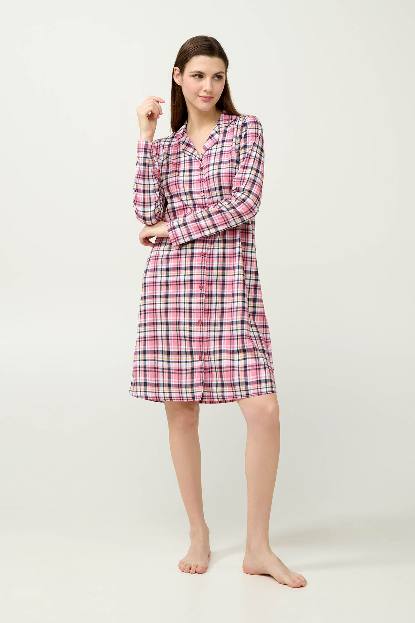 Vamp - Βαμβακερό Κουμπωτό Καρό Νυχτικό