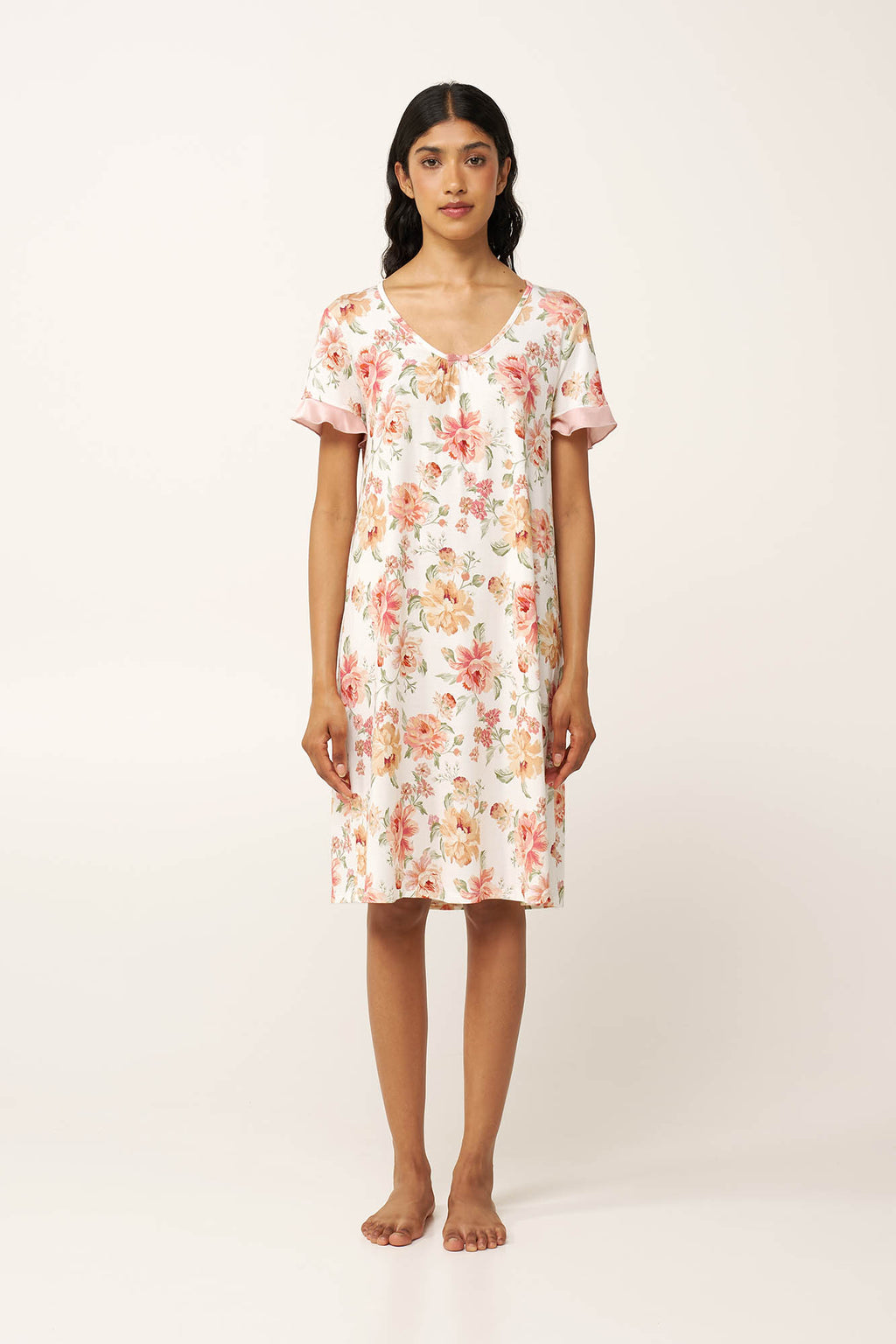 Vamp - Micromodal Φλοράλ Νυχτικό με Σούρες