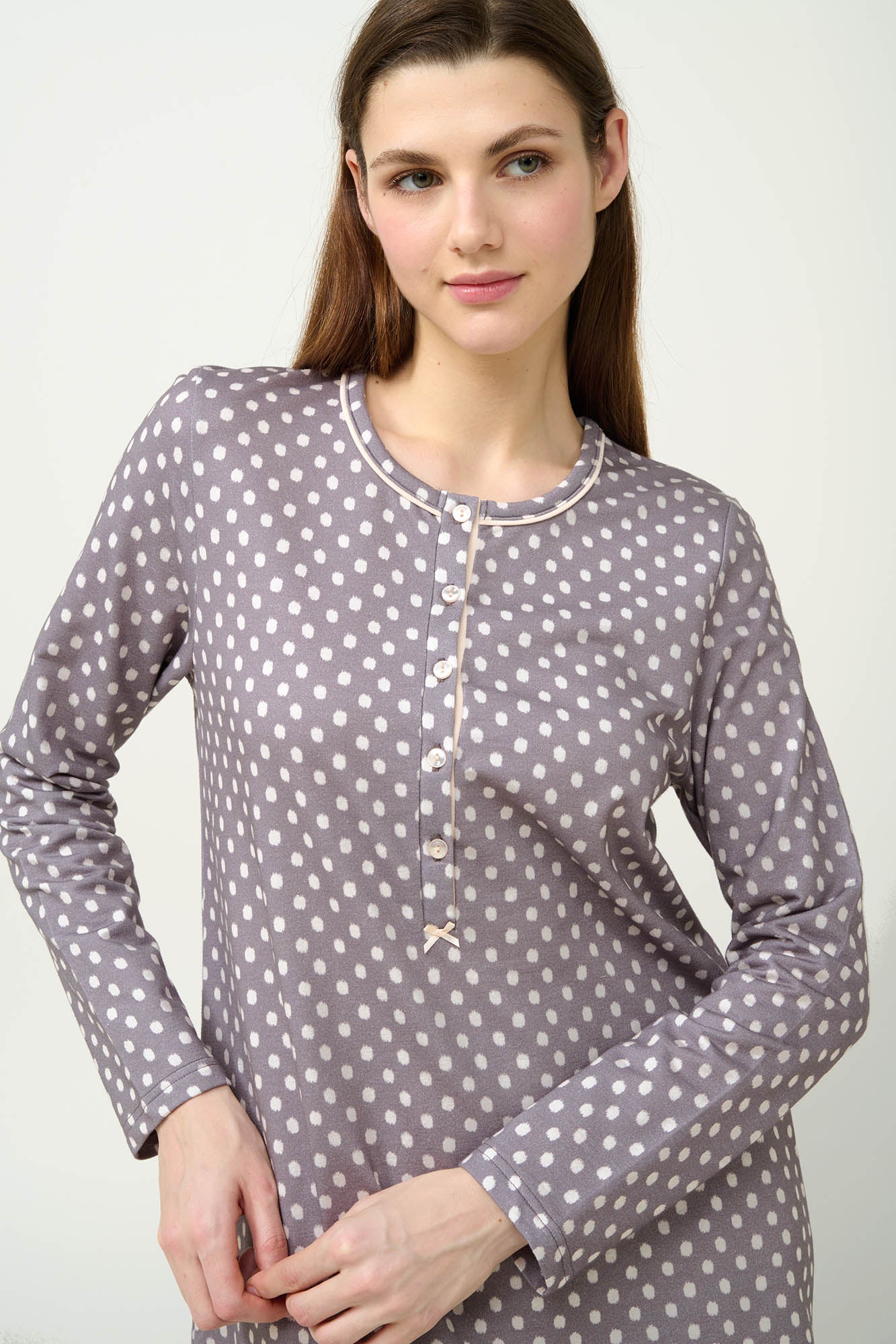 Vamp - Πουά Φούτερ Νυχτικό με Πατιλέτα