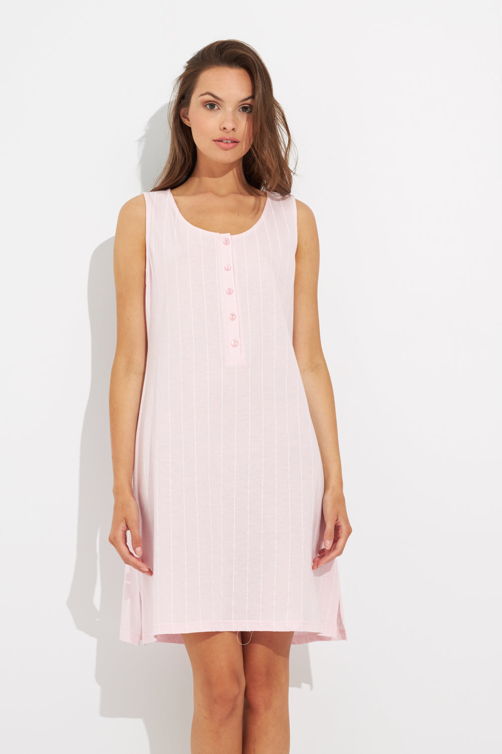 Harmony - Νυχτικό Ριγέ Αμάνικο Με Κουμπιά Cotton  Pink