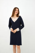 Harmony - Νυχτικό Μονόχρωμο Viscose/Elastan Με Βε Δαντέλα Blue
