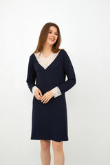 Harmony - Νυχτικό Μονόχρωμο Viscose/Elastan Με Βε Δαντέλα Blue