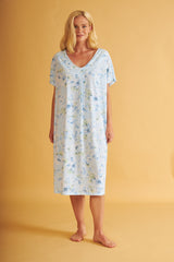 Harmony - Κλασσικό Νυχτικό Εμπριμέ Cotton/Modal Κοντομάνικο Light Blue
