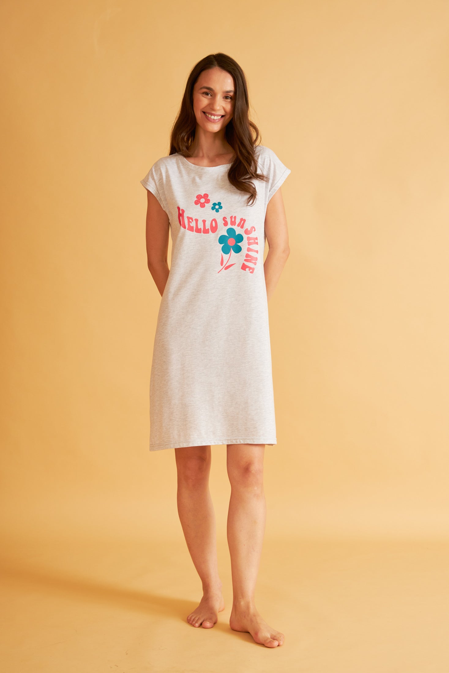 Harmony - Νυχτικό Μονόχρωμο Cotton/Modal Κοντομάνικο Sunshine Grey