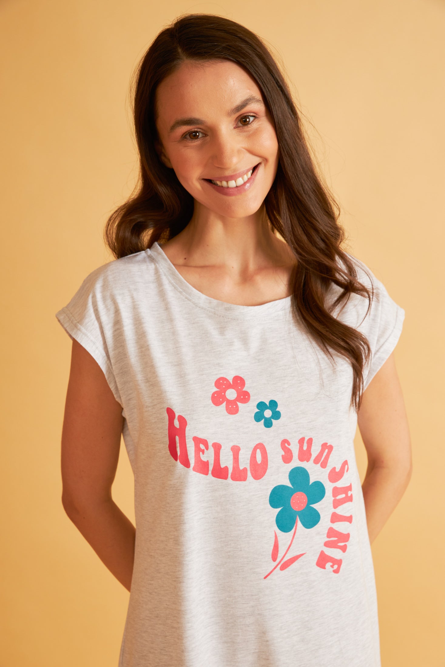 Harmony - Νυχτικό Μονόχρωμο Cotton/Modal Κοντομάνικο Sunshine Grey