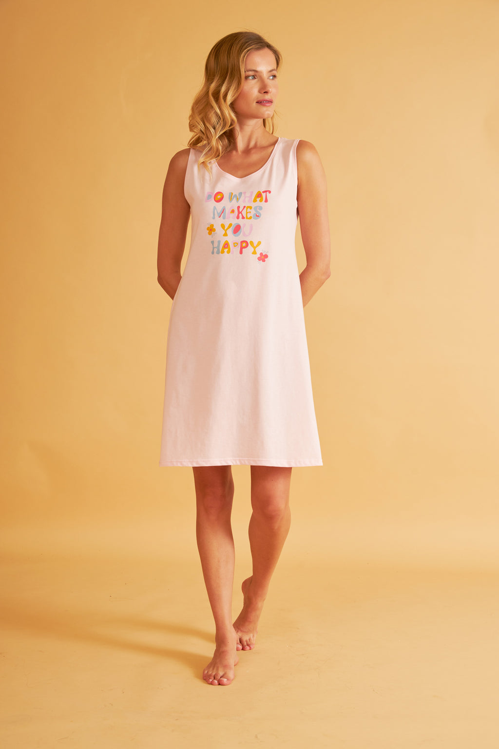 Harmony - Νυχτικό Μονόχρωμο Cotton/Modal Αμάνικο Happy Pink