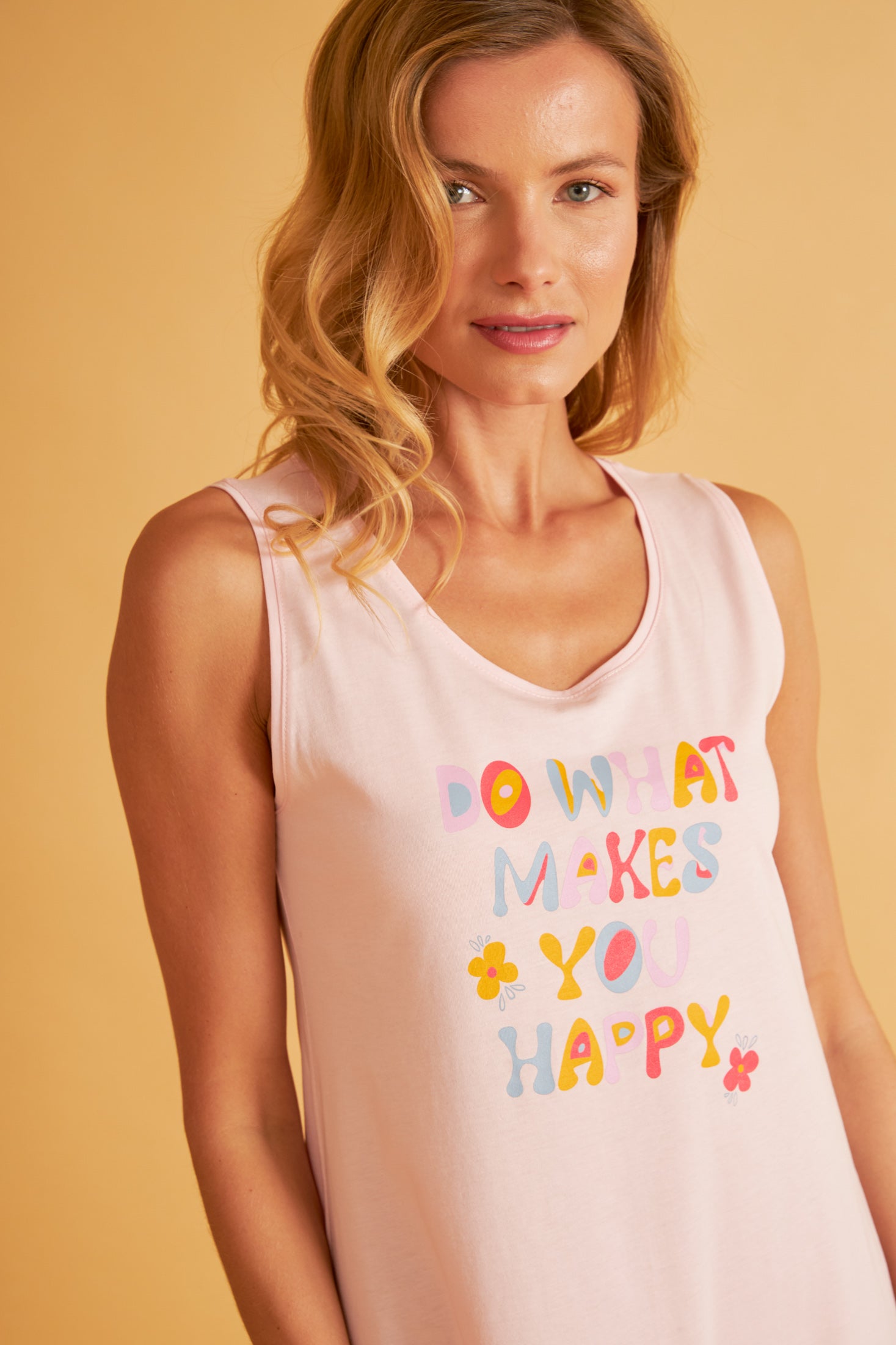 Harmony - Νυχτικό Μονόχρωμο Cotton/Modal Αμάνικο Happy Pink