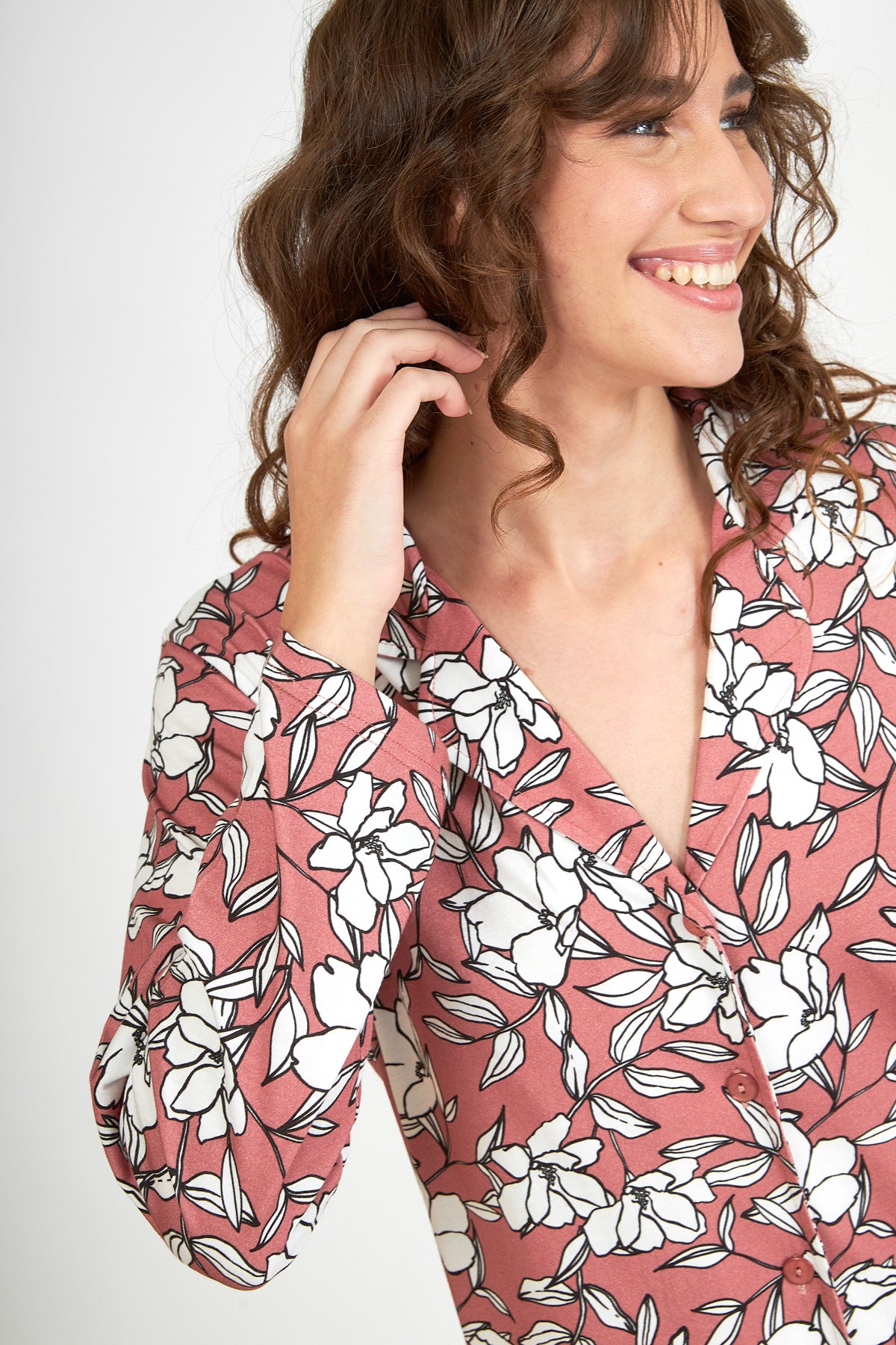 Harmony - Νυχτικό Σακάκι Cotton Modal Εμπριμέ Cocoa