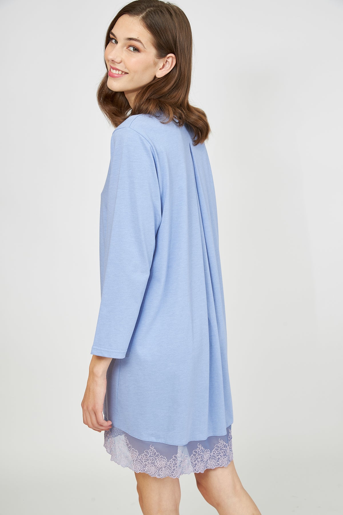 Harmony - Νυχτικό Μονόχρωμο Cotton Modal Με Κουμπιά Και Δαντέλα Denim