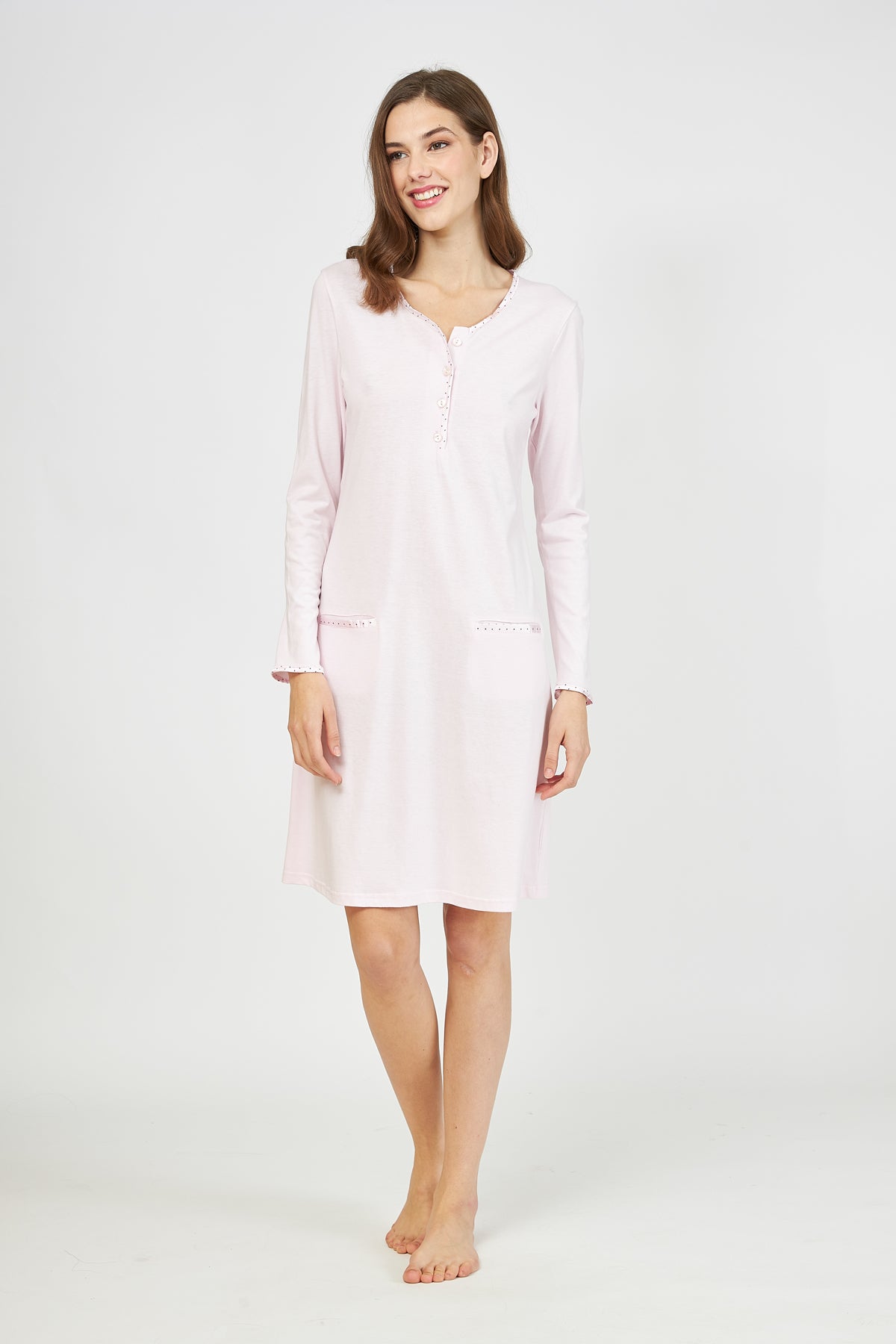 Harmony - Νυχτικό Cotton Modal Μονόχρωμο Με Κουμπιά Baby Pink