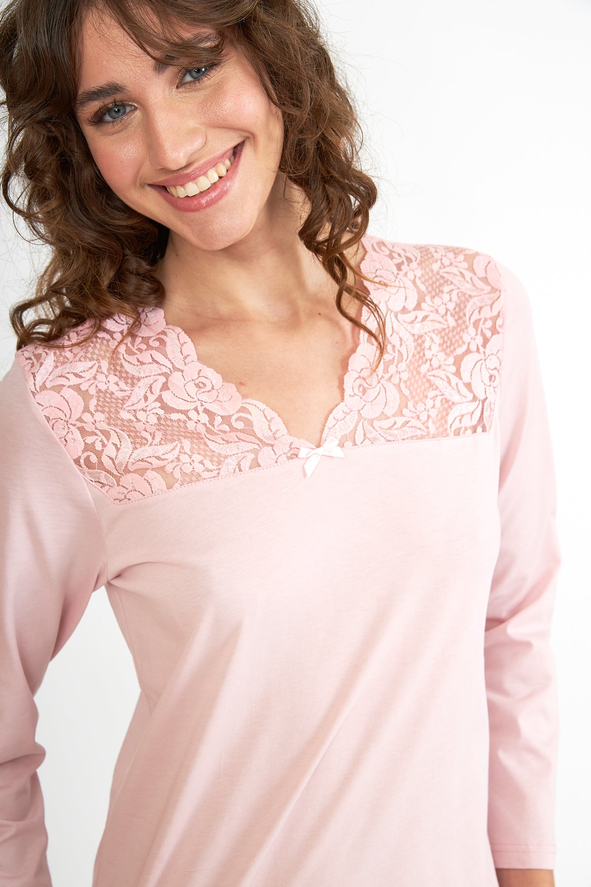 Harmony - Νυχτικό Cotton Modal Μονόχρωμο Με Δαντέλα Dusty Pink