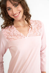 Harmony - Νυχτικό Cotton Modal Μονόχρωμο Με Δαντέλα Dusty Pink