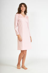 Harmony - Νυχτικό Cotton Modal Μονόχρωμο Με Δαντέλα Dusty Pink